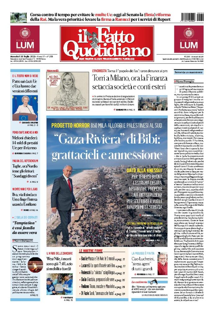 Copertina de Il Fatto Quotidiano di Mer 30 Luglio 2025