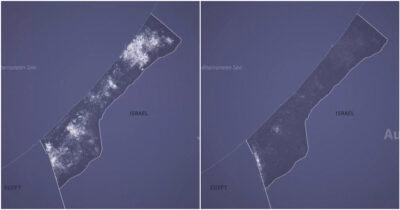 Copertina di Gaza al buio dopo il 7 ottobre, la mappa animata che mostra la Striscia nell’oscurità da due anni – Video