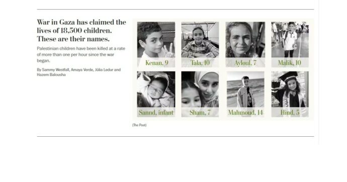 Il Washington Post pubblica tutti i nomi (che conosciamo) dei bambini morti a Gaza: sono più di 18mila, “uno all’ora”