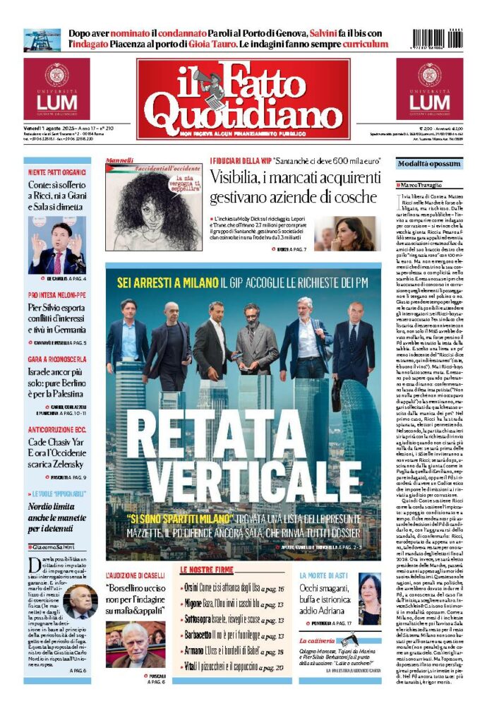 Copertina de Il Fatto Quotidiano di Ven 1 Agosto 2025
