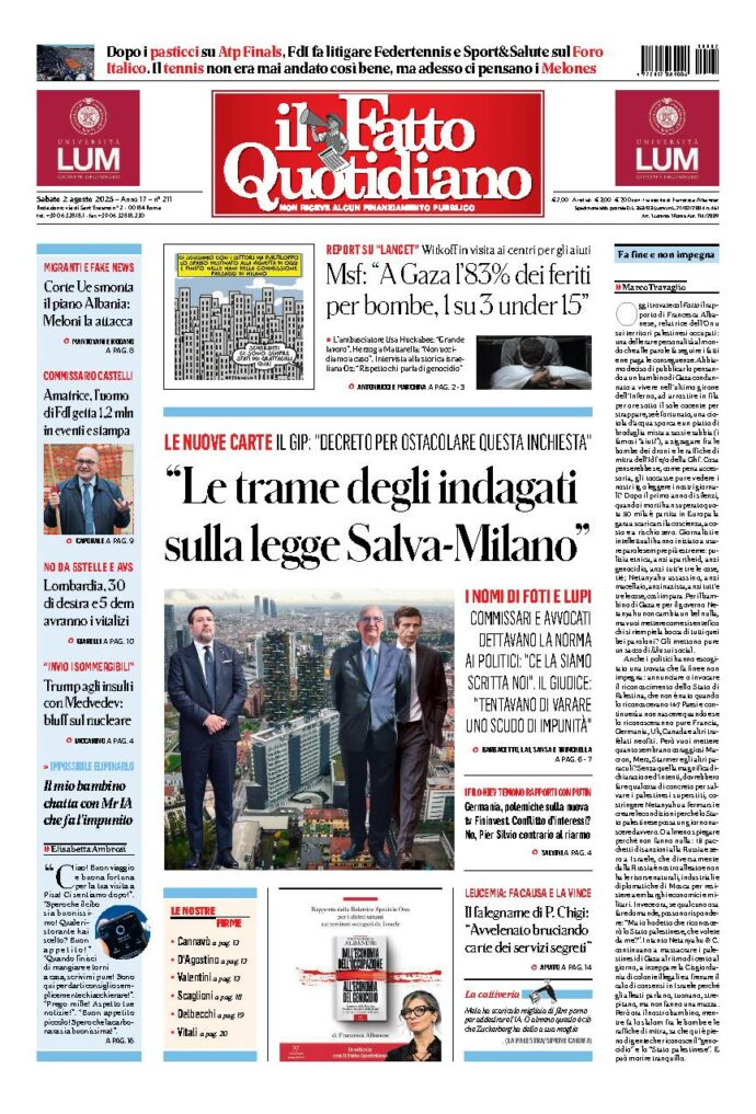 Copertina de Il Fatto Quotidiano di Sab 2 Agosto 2025