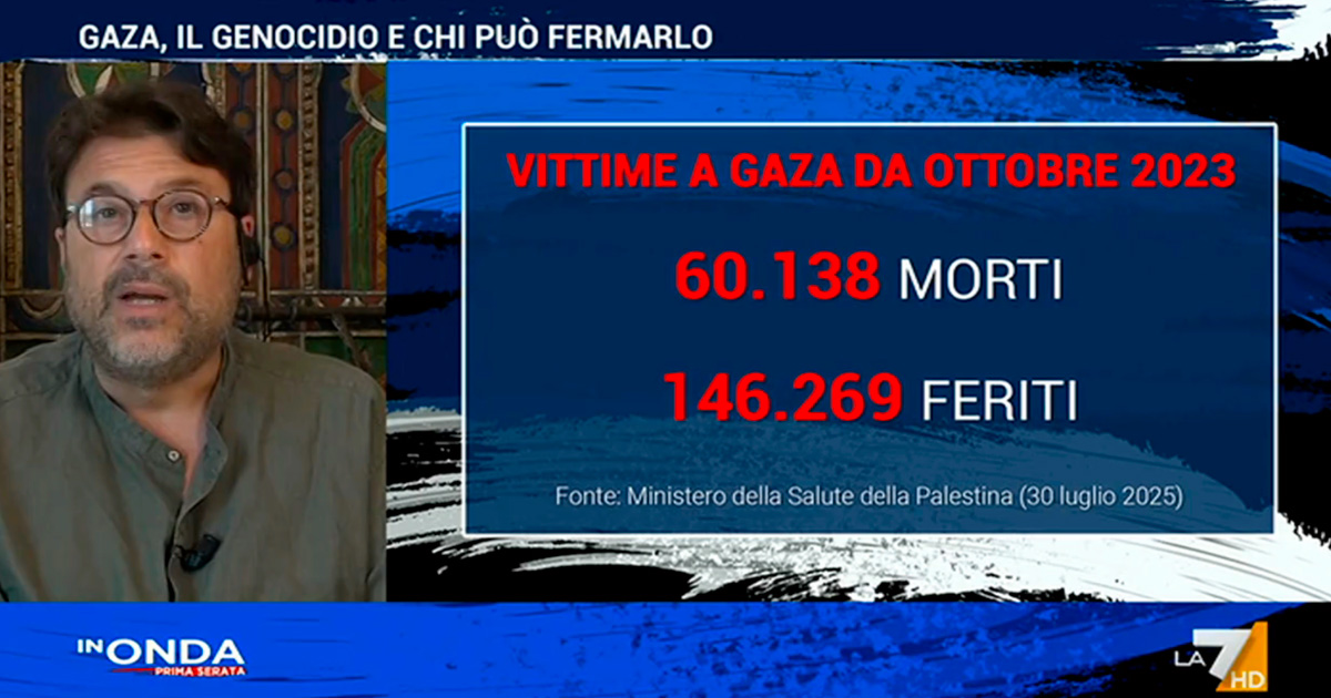 Montanari a La7: “Il genocidio a Gaza è anche italiano, perché è commesso con le armi di Leonardo”