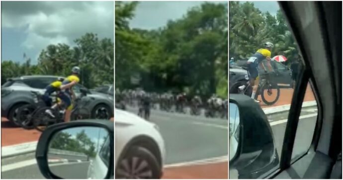Si nascondono dietro un’auto per poi riunirsi al gruppo poco prima dell’arrivo: l’assurda strategia di due ciclisti