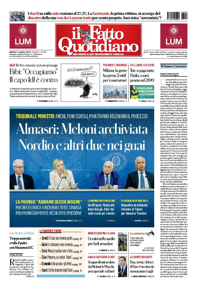 Copertina de Il Fatto Quotidiano di Mar 5 Agosto 2025
