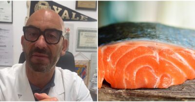 Copertina di “I salmoni vengono allevati con mangimi artificiali, farine animali e imbottiti di antibiotici”: l’infettologo Matteo Bassetti parla dei rischi per la salute