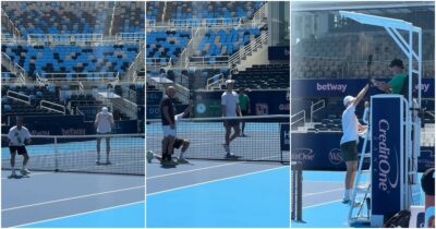 Copertina di Sinner non vuole perdere nemmeno a calcio-tennis: il video del match contro Vagnozzi-Ferrara e la reazione dopo la sconfitta