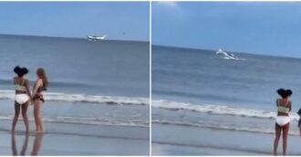 Copertina di Aereo in picchiata finisce in mare e le immagini diventano virali: il video scioccante dei bagnanti
