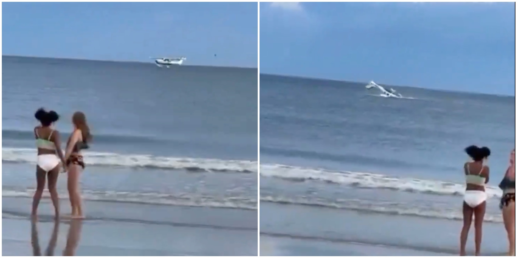 aereo in picchiata finisce in mare e le immagini diventano virali il video scioccante dei bagnanti