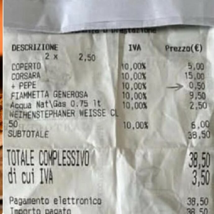 50 centesimi in più sullo scontrino per una spolverata di pepe sulla pizza: il cliente posta la foto sui social e scoppia il ‘caso’