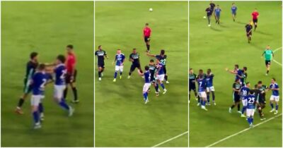 Copertina di Pugni in faccia, caos in campo e due espulsi: il video della rissa senza senso tra Como e Betis Siviglia