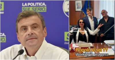Copertina di Rita De Crescenzo nell’ufficio del consigliere regionale Di Fenza per un tiktok, Calenda: “Buffonate, espulso da Azione”