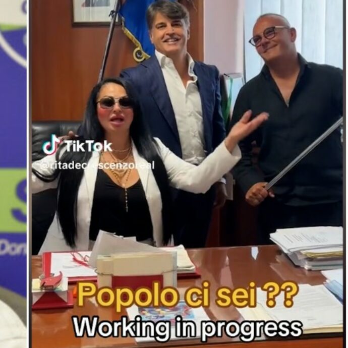 Rita De Crescenzo nell’ufficio del consigliere regionale Di Fenza per un tiktok, Calenda: “Buffonate, espulso da Azione”