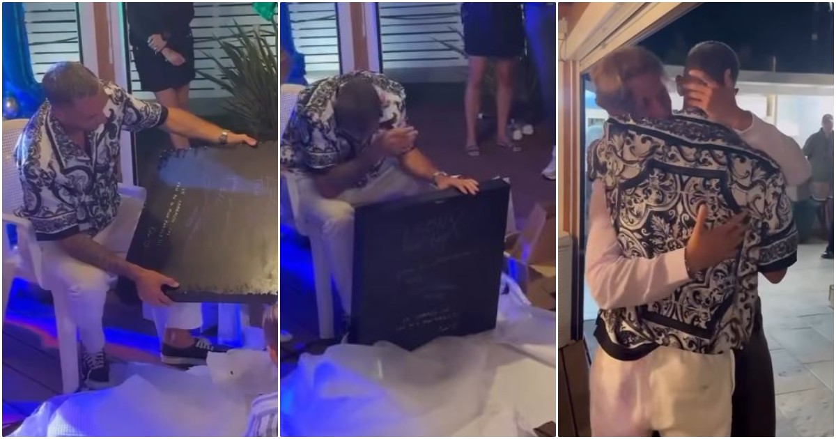 cataldi apre il regalo di bove e non si trattiene il video virale dell8217abbraccio tra il laziale e il romanista