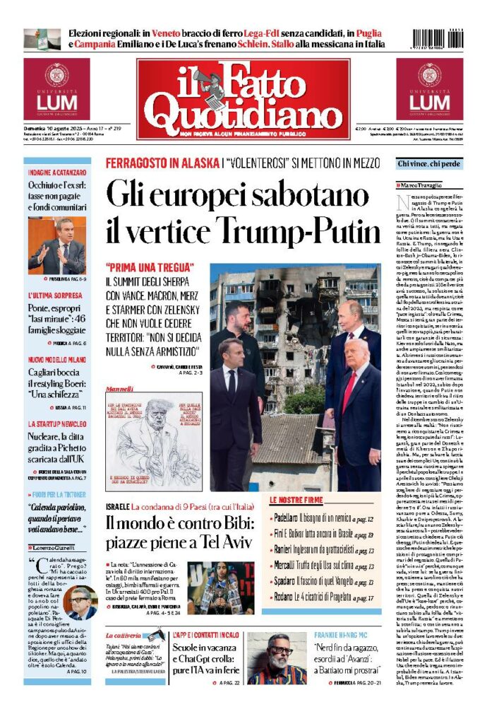 Copertina de Il Fatto Quotidiano di Dom 10 Agosto 2025