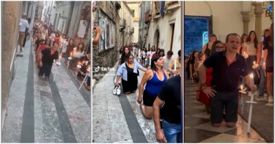 Copertina di “Quando senti la carne sanguinante vorresti gridare”: le immagini della particolare processione in ginocchio sono virali su TikTok