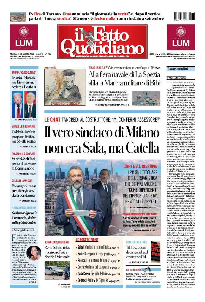 Copertina de Il Fatto Quotidiano di Mer 13 Agosto 2025