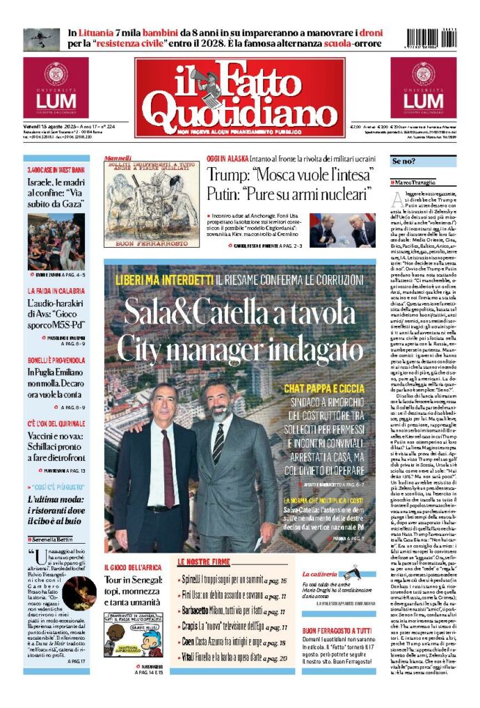 Copertina de Il Fatto Quotidiano di Ven 15 Agosto 2025