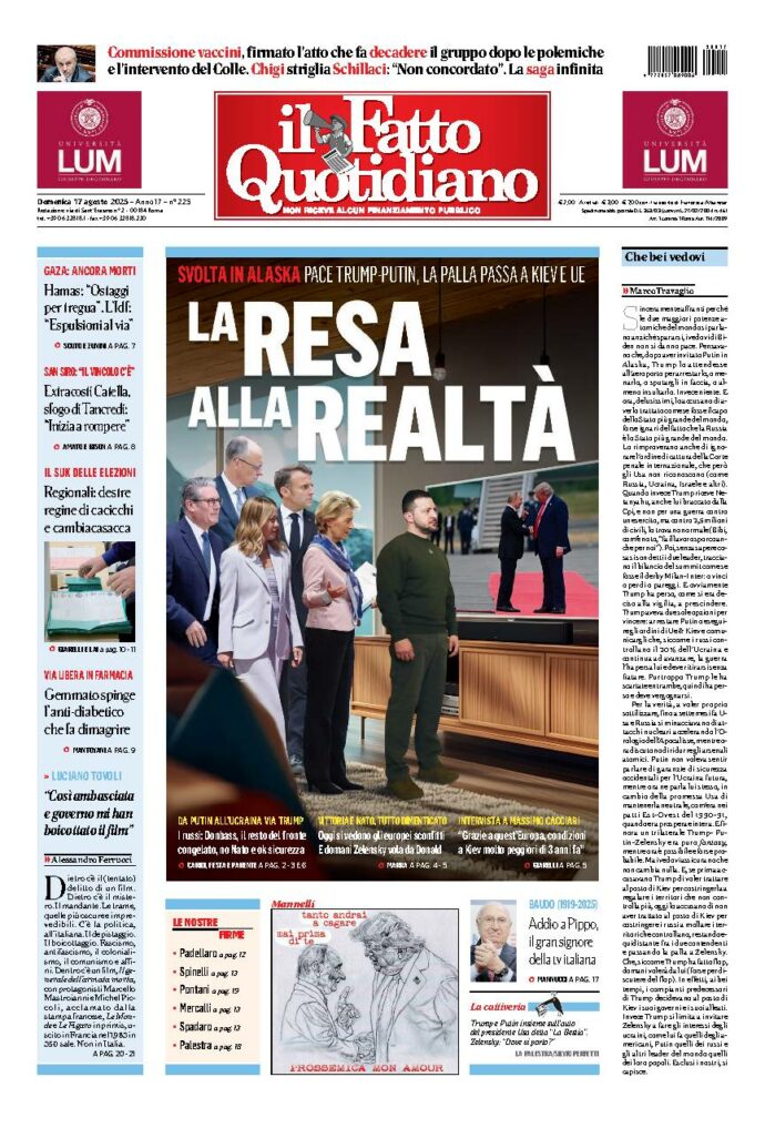 Copertina de Il Fatto Quotidiano di Dom 17 Agosto 2025