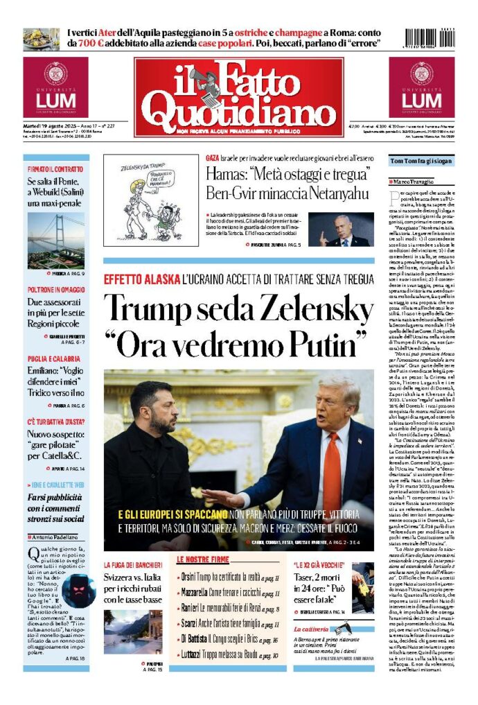 Copertina de Il Fatto Quotidiano di Mar 19 Agosto 2025