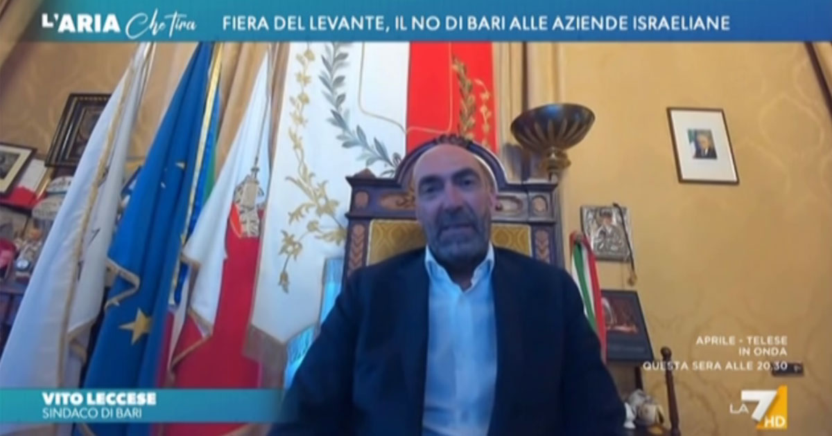 Israele escluso dalla Fiera del Levante, il sindaco di Bari Leccese a La7: “Antisemitismo? No, non tradiamo il nostro codice genetico”