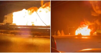 Copertina di Camion prende fuoco e viaggia avvolto dalle fiamme in autostrada per otto chilometri: le immagini scioccanti