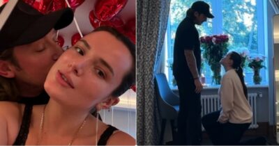 Copertina di “Sei una donna, non dovresti chiederlo tu”: Bella Thorne fa la proposta di matrimonio a Mark Emms e scoppia la polemica