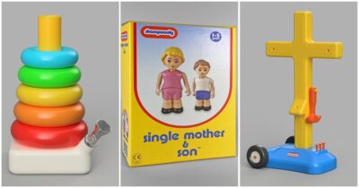 Copertina di “Il lato oscuro dell’infanzia”: dal carro funebre alla sedia elettrica, i cattivissimi giocattoli pop di Andy Sahlstrom denunciano le ossessioni malate degli adulti