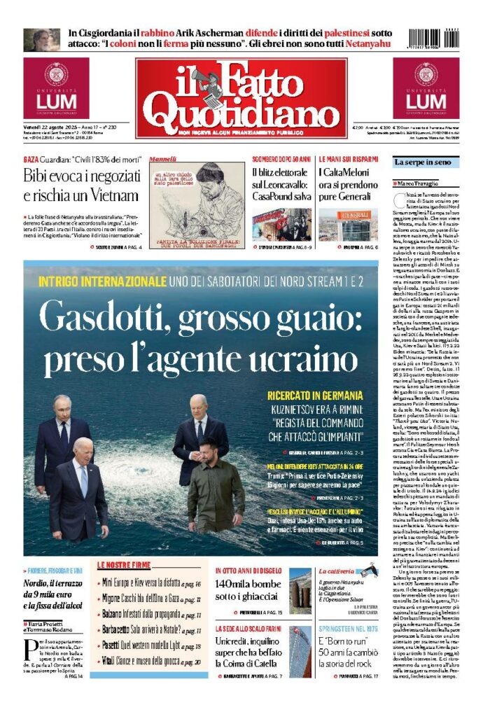 Copertina de Il Fatto Quotidiano di Ven 22 Agosto 2025