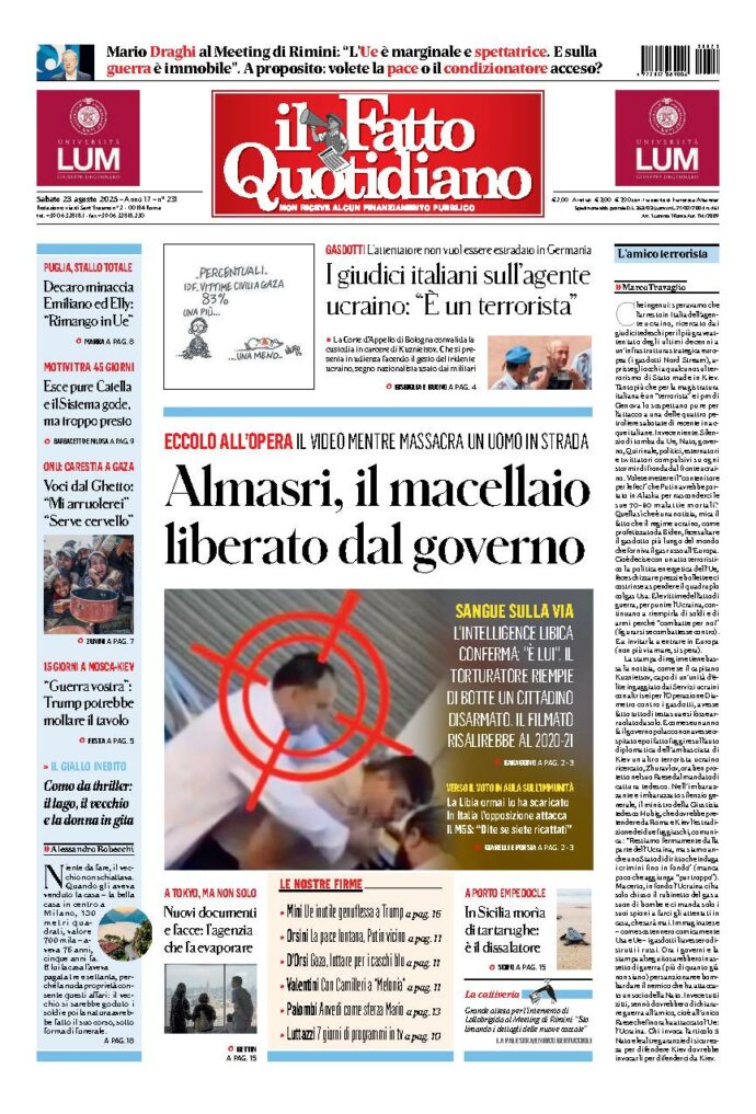 Copertina de Il Fatto Quotidiano di Sab 23 Agosto 2025