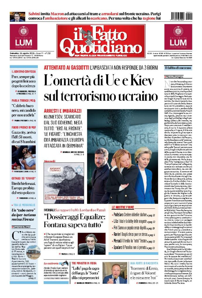 Copertina de Il Fatto Quotidiano di Dom 24 Agosto 2025