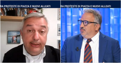 Copertina di La deportazione secondo Molinari: “Palestinesi? Emigrazione volontaria da Gaza”. Telese: “Gli sparano addosso”