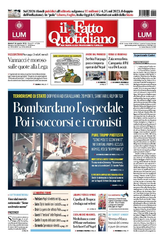 Copertina de Il Fatto Quotidiano di martedì 26 Agosto 2025