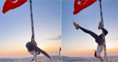 Copertina di Fa la pole dance sull’asta della bandiera turca: scatta la denuncia per la turista