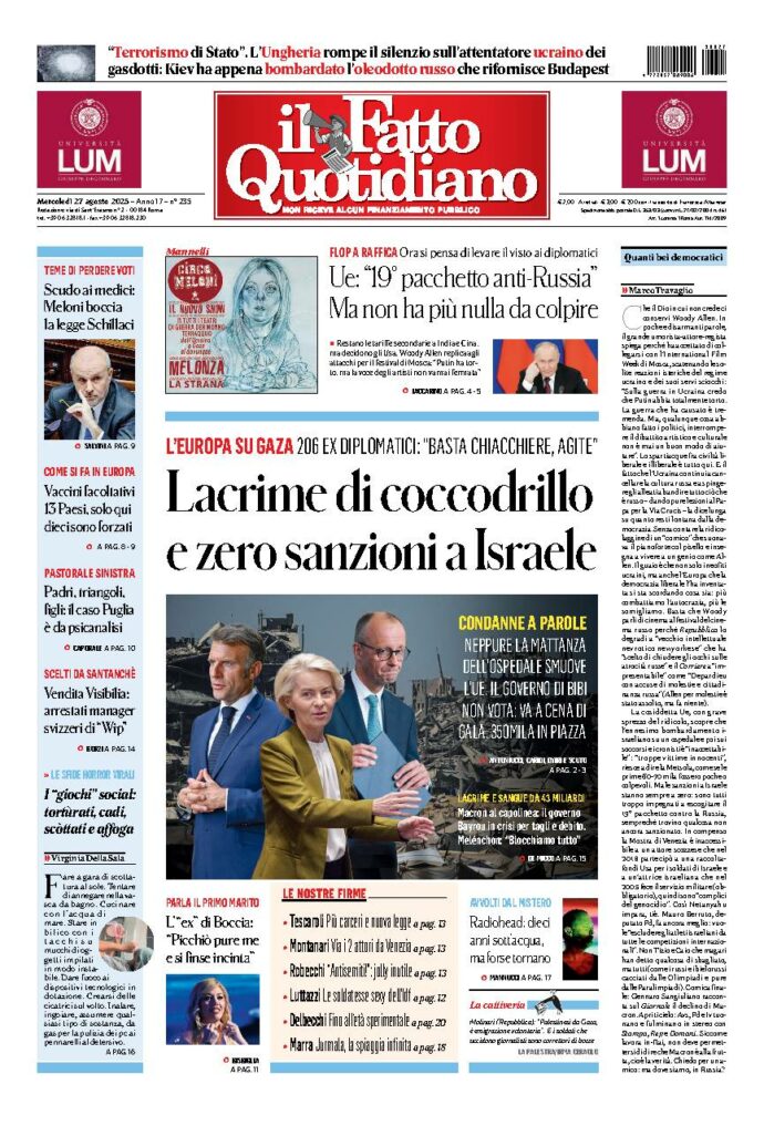 Copertina de Il Fatto Quotidiano di Mer 27 Agosto 2025
