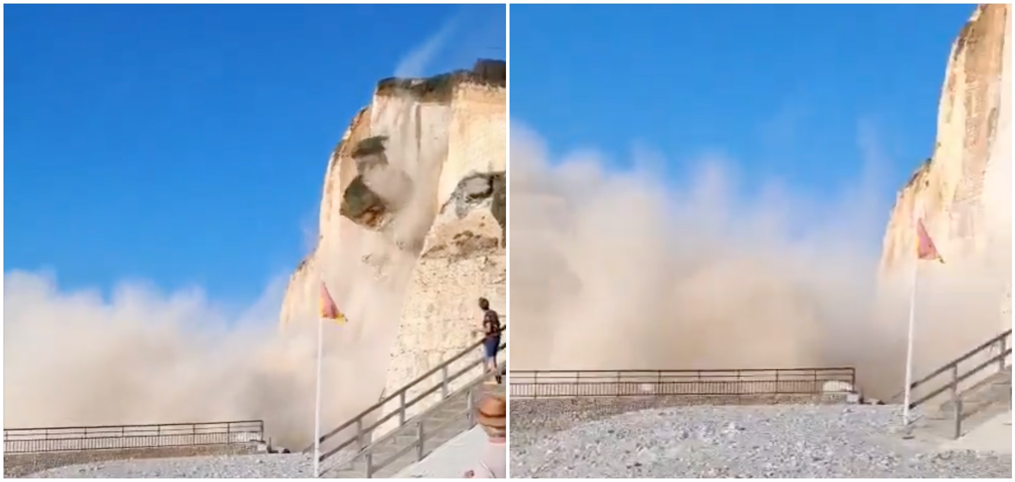 “Crolla scogliera sulla spiaggia di Saint Martin aux Buneaux in Normandia, turisti in fuga” – IL VIDEO