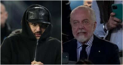 Copertina di De Laurentiis e Geolier fanno pace: il Napoli reintegra lo speaker Decibel Bellini dopo le proteste dei tifosi