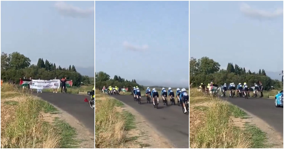 vuelta manifestanti pro palestina tentano di bloccare il team israeliano cosa 232 successo 8211 video