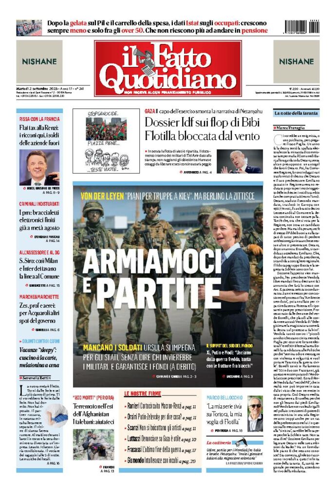Copertina de Il Fatto Quotidiano di Mar 2 Settembre 2025