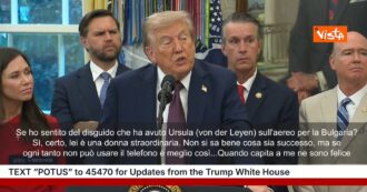 Copertina di Trump ironizza su von der Leyen: “Interferenze al Gps del suo volo? Se ogni tanto non può usare il telefono è meglio…”