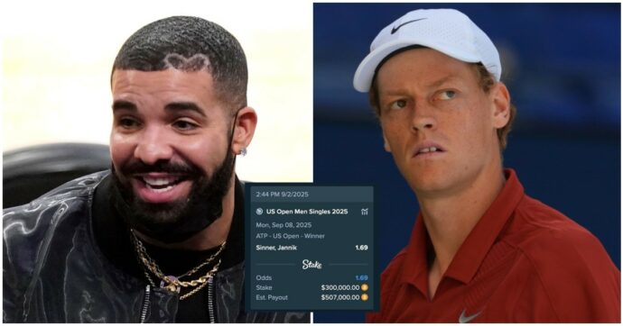 “Alcaraz sarà felice”: Drake scommette una cifra assurda su Sinner campione agli US Open. Ma i precedenti non portano benissimo