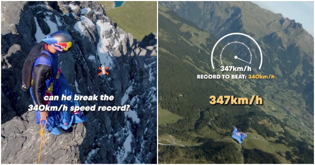 Si lancia da uno sperone di roccia a 3700 metri e “vola” a 347km orari: il base jumper Peter Salzmann stabilisce il record di velocità in caduta libera Si lancia da uno sperone di roccia a 3700 metri e “vola” a 347km orari: il base jumper Peter Salzmann stabilisce il record di velocità in caduta libera