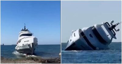Copertina di Yacht di lusso da un milione di dollari si inclina e affonda subito dopo il varo: il proprietario e l’equipaggio si buttano in mare per salvarsi