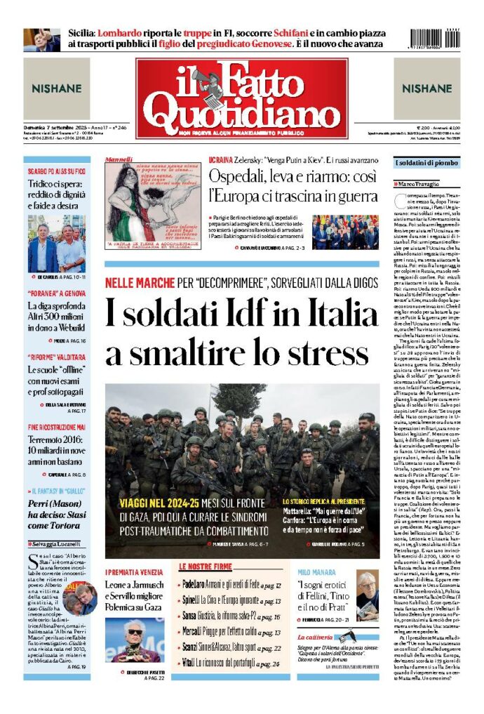 Copertina de Il Fatto Quotidiano di Dom 7 Settembre 2025