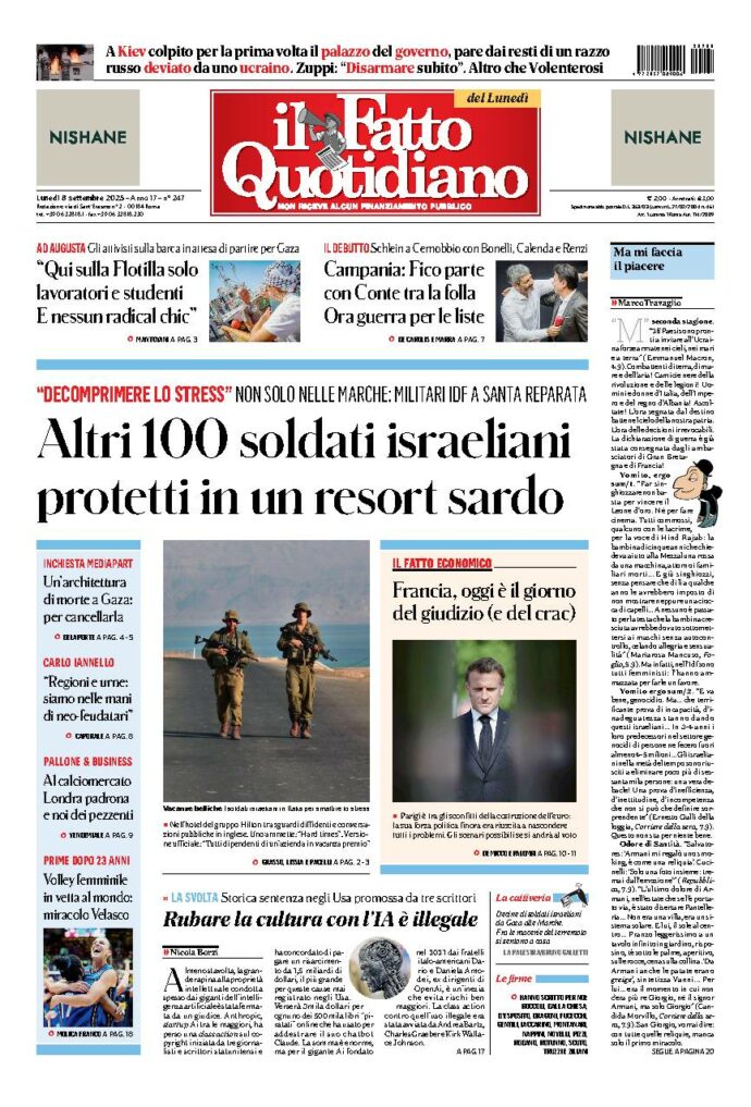 Copertina de Il Fatto Quotidiano di Lun 8 Settembre 2025