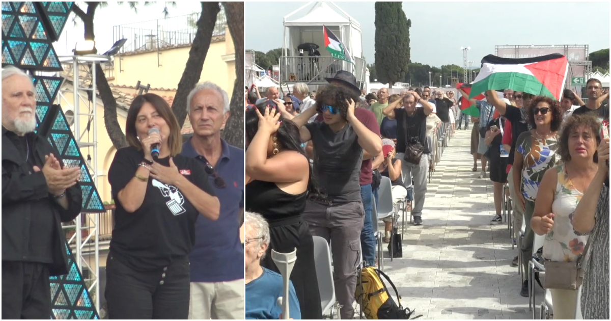 basta la festa del fatto si apre con il flash mob per gaza l8217appello di travaglio e monteverdi stop armi a israele