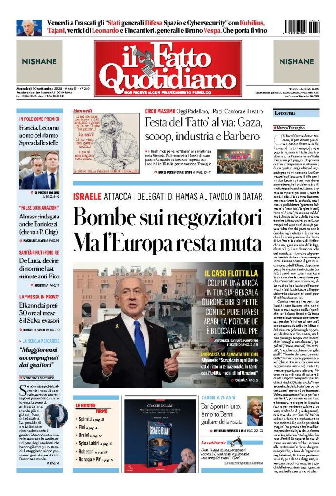 Copertina de Il Fatto Quotidiano di Mer 10 Settembre 2025
