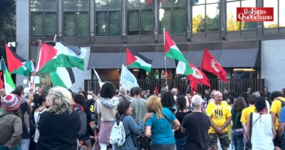 Copertina di Gaza, protesta di fronte alla sede di Leonardo: “Ha le mani sporche di sangue”. Noury: “Assicurare alla giustizia Netanyahu”