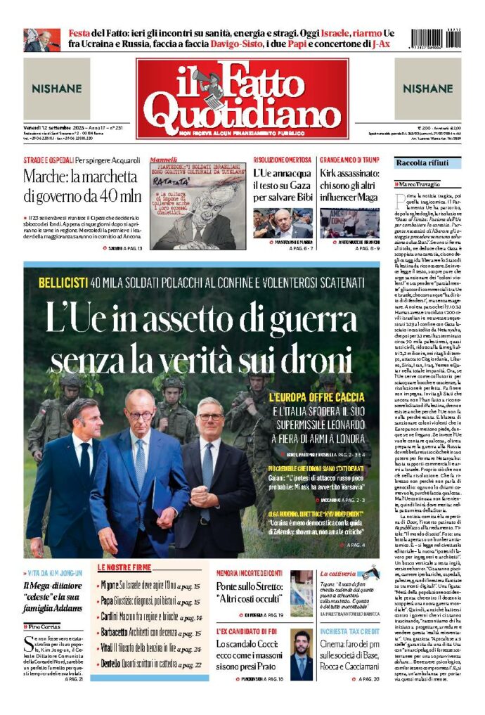 Copertina de Il Fatto Quotidiano di Ven 12 Settembre 2025