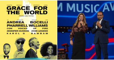 Copertina di Sfida tra Tim Music Awards e Grace for the World in Vaticano di Andrea Bocelli e Pharrell Williams: si accende il sabato sera musicale tra Rai Uno e Rete4