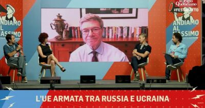 Copertina di Festa del Fatto Quotidiano, “L’Ue armata tra Russia e Ucraina”: rivedi l’incontro con Moscatelli, Orsini e Sachs